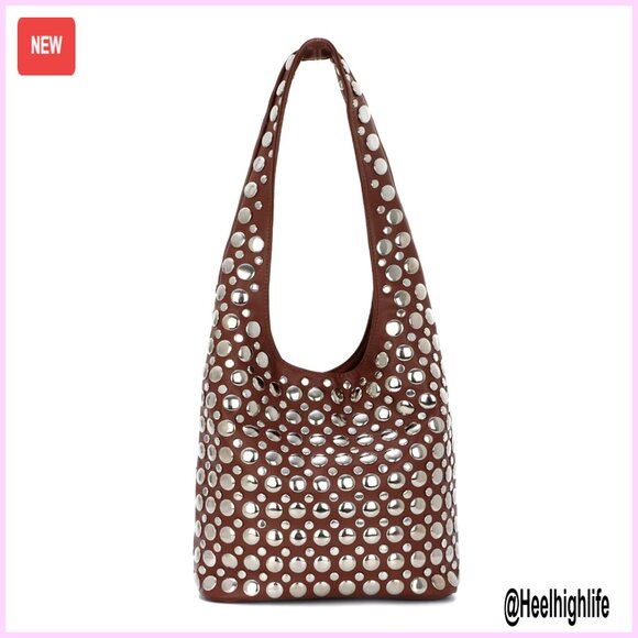 Handbags - Y2K Studded Vegan Leather Tote Bag Shoulder Handbag Edgy Chic Party